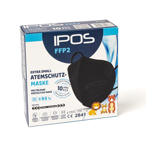 IPOS FFP2-Atemschutzmaske Small – Schwarz (10 Stück)